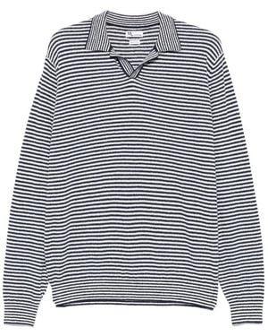 Doppiaa Striped Long Sleeve Polo - Gray