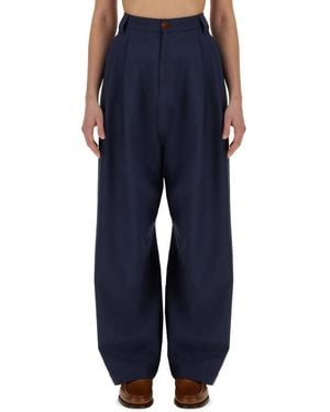 Alysi Loose Pleated Pants - Blue