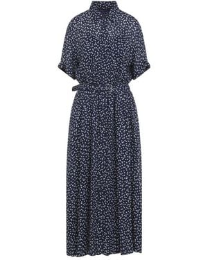 Ralph Lauren Printed Mandarin Collar Midi Dress - Blue
