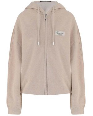 Jacquemus Zip Up Logo Hoodie - Natural