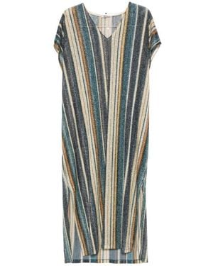 Siyu Stripes V Neck Midi Dress - Green