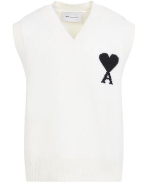 Ami Paris Off Sleeveless Jumper - White