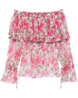 Chloé Floral Off Shoulder Top - Red