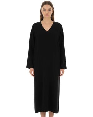 The Row Solid V Neck Midi Dress - Black