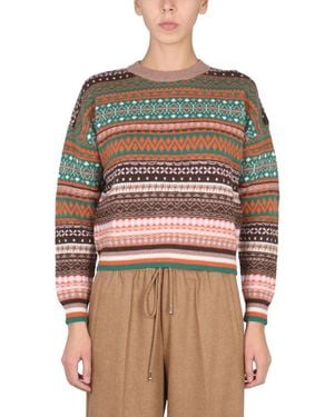 Ballantyne Knitted Crew Neck Sweater - Red