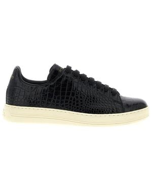 Tom Ford Embossed Leather Sneakers - Black