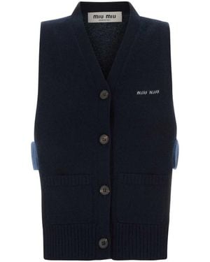 Miu Miu Knitted V Neck Sweater - Blue