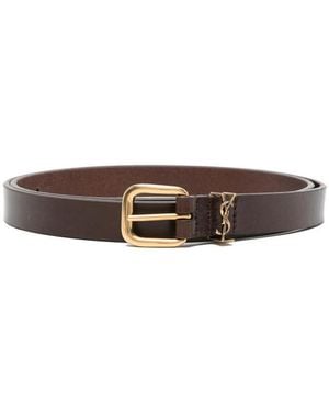 Saint Laurent Cassandre Buckle Belt - Brown