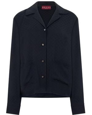 Gucci Notched Lapel Diamond Pattern Shirt - Blue