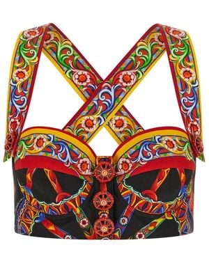 Dolce & Gabbana Printed Sweet Heart Neck Top - Red