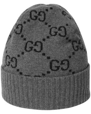 Gucci Gg Logo Beanie Cap - Gray