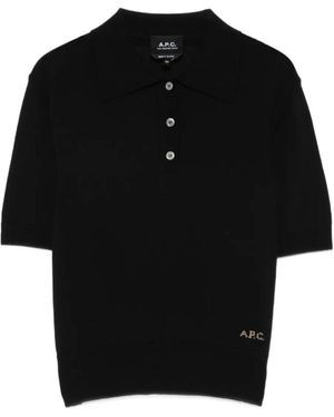 A.P.C. Cotton Polo Shirt With Jacquard Logo - Black