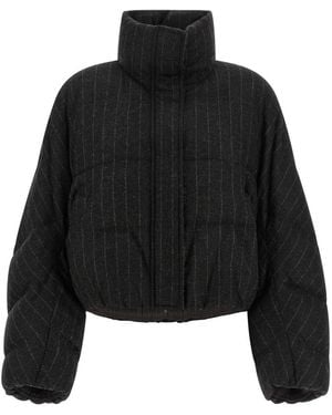 Brunello Cucinelli Stripes Mock Collar Jacket - Black