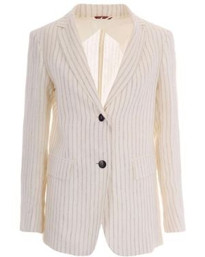 Max Mara Stripes Notched Lapel Blazer - White