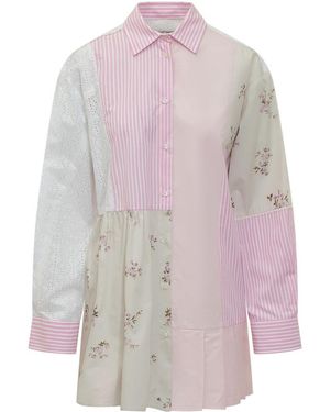 MSGM Patchwork Shirt Collar Mini Dress - Pink