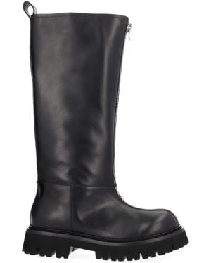 Moschino Leather Knee-High Boots With Front Zipper - Black