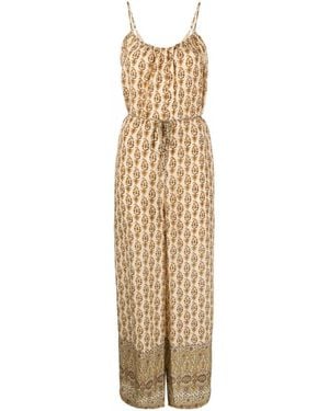 Gold Hawk Printed Silk Jumpsuit - Metallic