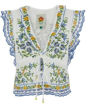 FARM Rio Printed V Neck Top - Blue
