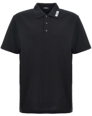 Versace Logo Embroidered Polo Shirt - Black