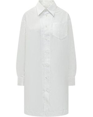 Ami Paris Solid Shirt Collar Midi Dress - White