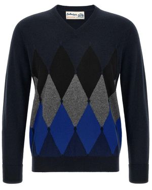 Ballantyne Dark V Neck Sweater - Blue