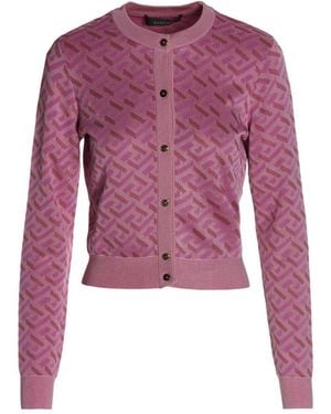 Versace Logo Crew Neck Cardigan - Purple