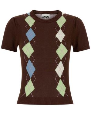 Ganni Geometric Crew Neck Top - Brown