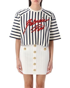 Balmain Striped Baseball T-Shirt - White