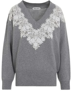 Alberta Ferretti Lace V Neck Sweater - Gray