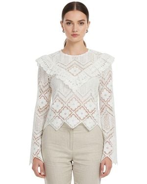 Self-Portrait Lace Round Neck Top - White