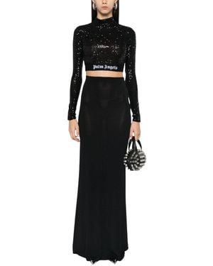 Palm Angels Embellished Mock Collar Top - Black