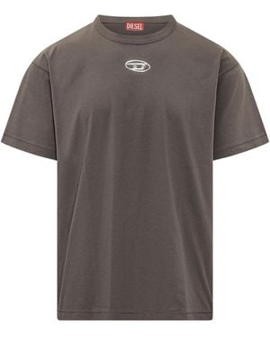 DIESEL Crew Neck T-Shirts - Gray