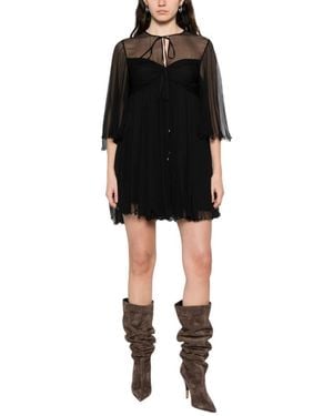 Chloé Pleated Round Neck Mini Dress - Black