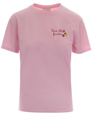 MC2 Saint Barth Embroidered Crew Neck T-Shirt - Pink