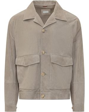 Brunello Cucinelli Solid Shirt Collar Jacket - Gray