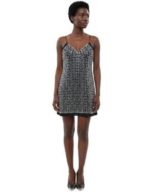 Balmain Logo V Neck Mini Dress - Black