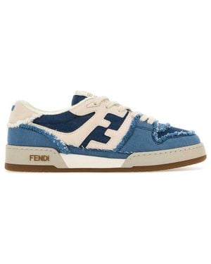 Fendi Denim Lace-Up Logo Sneakers - Blue