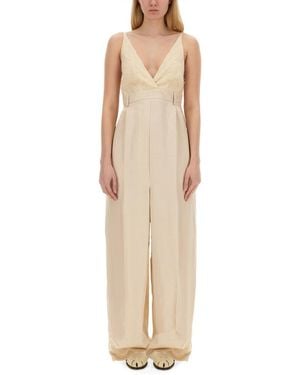 Alysi Textured V Neck Jumpsuit - Natural