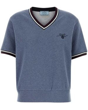 Prada Logo V Neck Sweatshirt - Blue