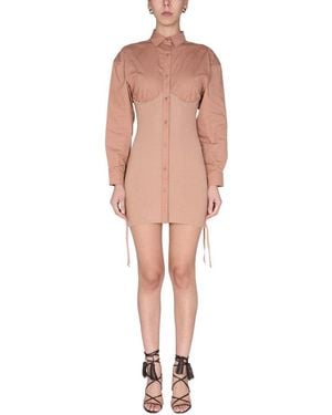ANDREADAMO Woven Shirt Collar Mini Dress - Pink