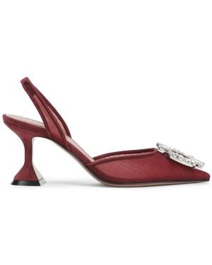 AMINA MUADDI Pointed Toe Dark Mesh Pumps - Red