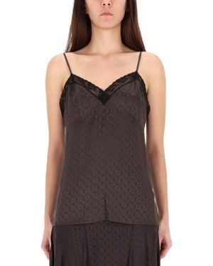 Fendi Logo V Neck Top - Black