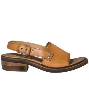 Miu Miu Leather Slingback Sandals - Brown
