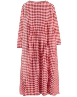 Péro Round Neck Checked Dress - Red