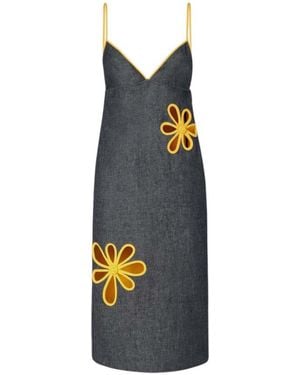 Fendi Embellished V Neck Midi Dress - Blue