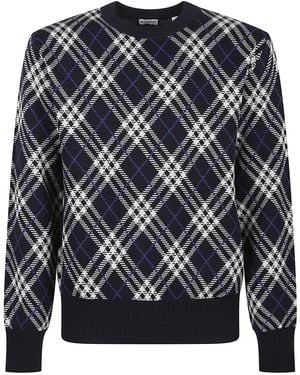 Burberry Checked Knitted Crewneck Sweater - Black
