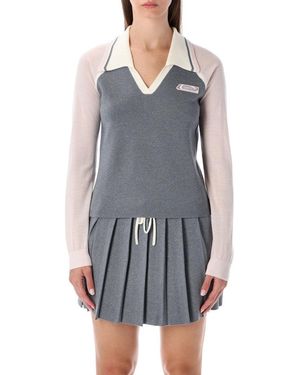 CASABLANCA V-Neck Polo Jumper - Grey