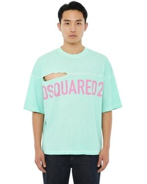 DSquared² Mint Distressed T-Shirt - Green
