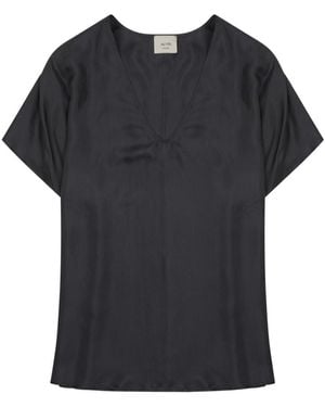 Alysi Solid V Neck Top - Black
