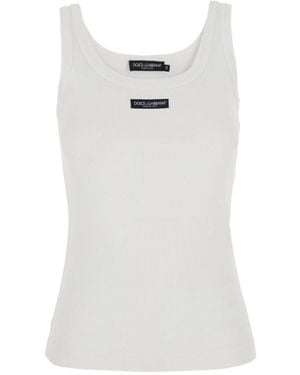 Dolce & Gabbana Logo Scoop Neck Top - White